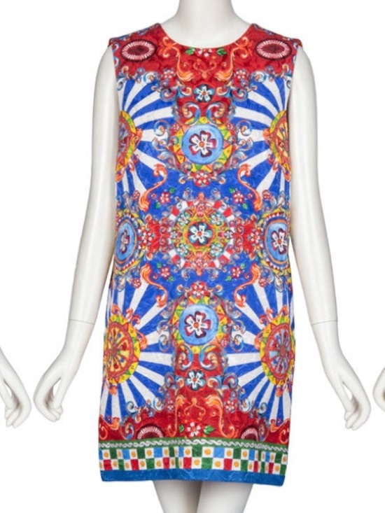 Dolce & Gabbana Dresses & Skirts - Dolce & Gabbana Carretto Sicily Printed Mini Floral Dress Blue Red  46 M L